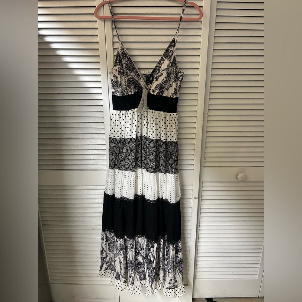Chaudry KC‎ Black & White Patterned Tiered Maxi Dress Size M